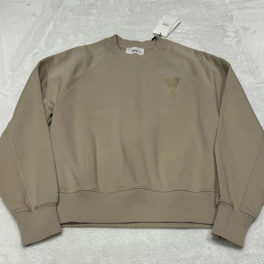 Ami Paris Ami De Coeur Sweatshirt Khaki Beige Size Small